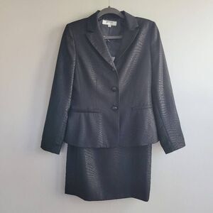 Vintage 90s black faux snakeskin skirt suit set long sleeved goth professional